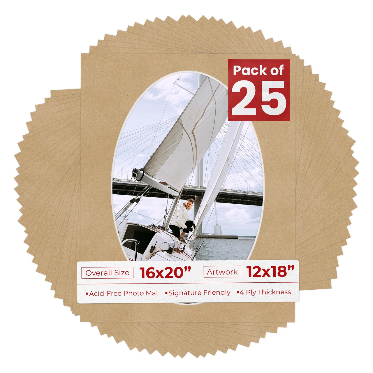 Beige Suede Mat Board for 16x20 Frames - Oval Opening for 12x18 Photos